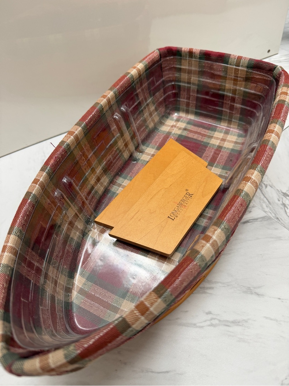 Longaberger Plaid Fabric Vanity Tray - Red, Tan, Green